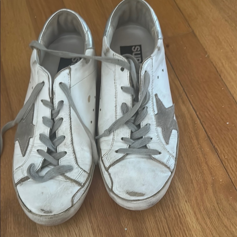 Women's Golden Goose White and Gray Super Star Sneakers